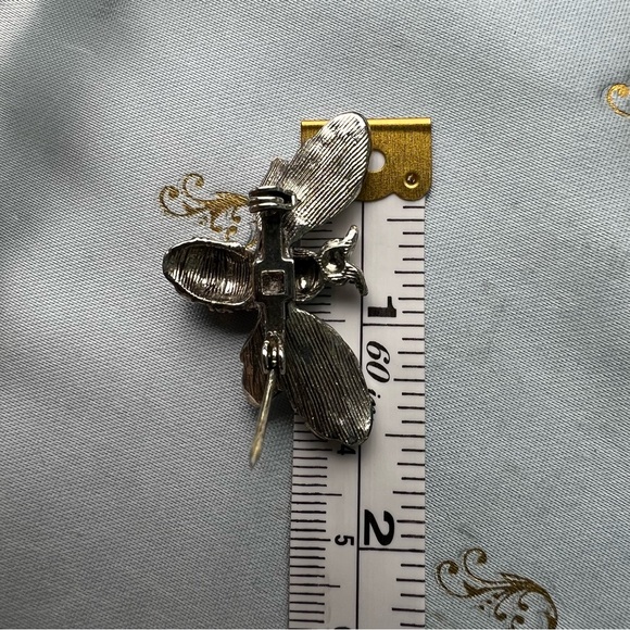 Vintage Bee Brooch, Silver Tone Rhinestone Insect Pin, Mid-Century Style